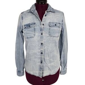 Women's American Eagle Button Down Denim Long Sleeve Top | Size Medium
